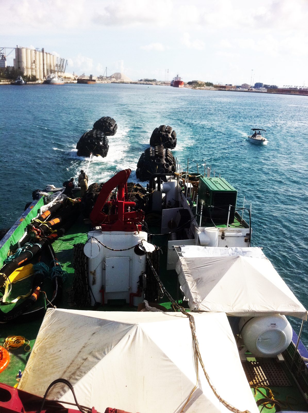 Crew on deck heading offshore